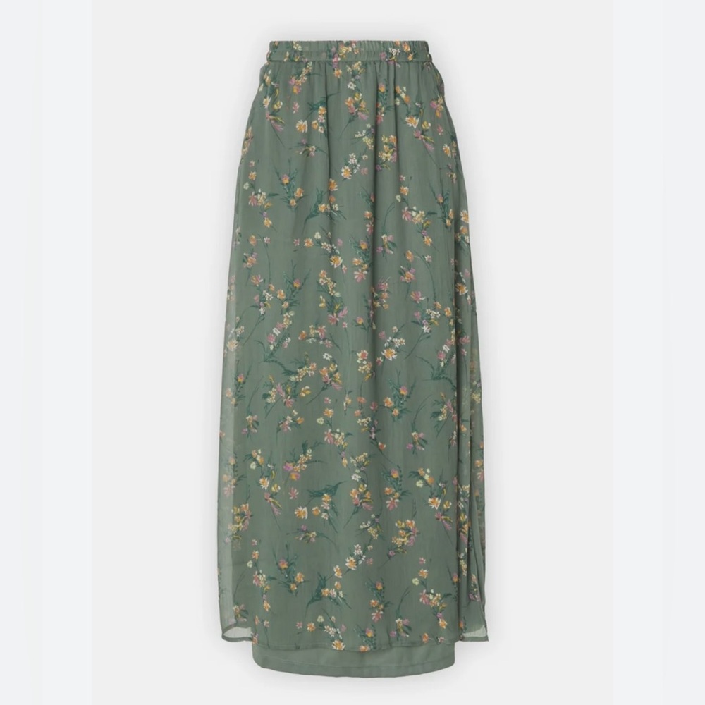 Anthropologie Olive green floral skirt in size medium